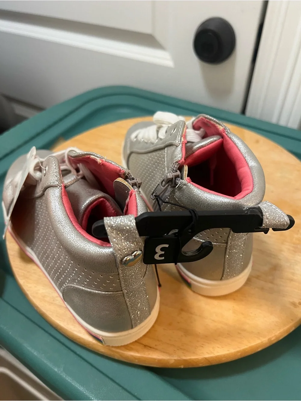 wonder nation Silver High-Top Sneakers with Pink Lining and Rainbow Trim